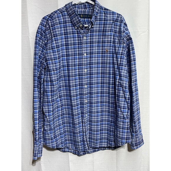 Ralph Lauren Long Sleeve Button Down Blue Brown Pony XL‎ - Picture 2 of 5